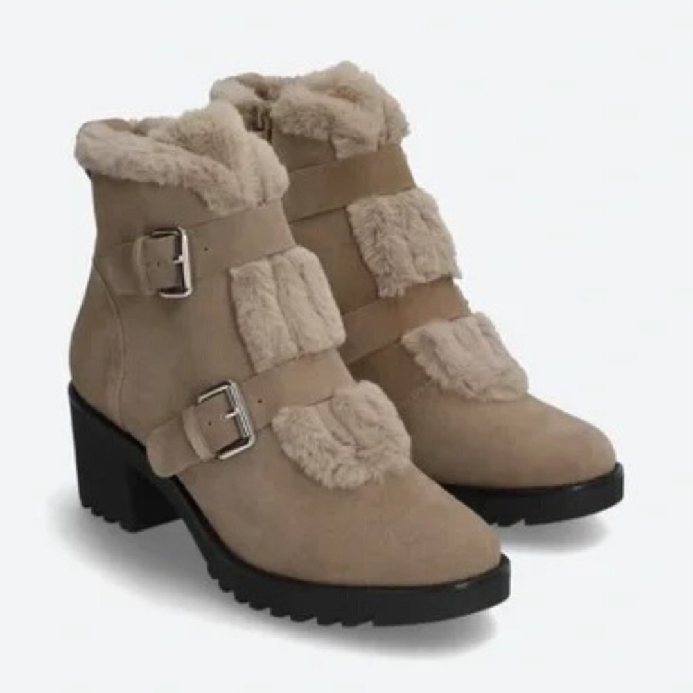 Violet & Red Women's Hailey Lug Sole Suede Bootie Taupe- 10
